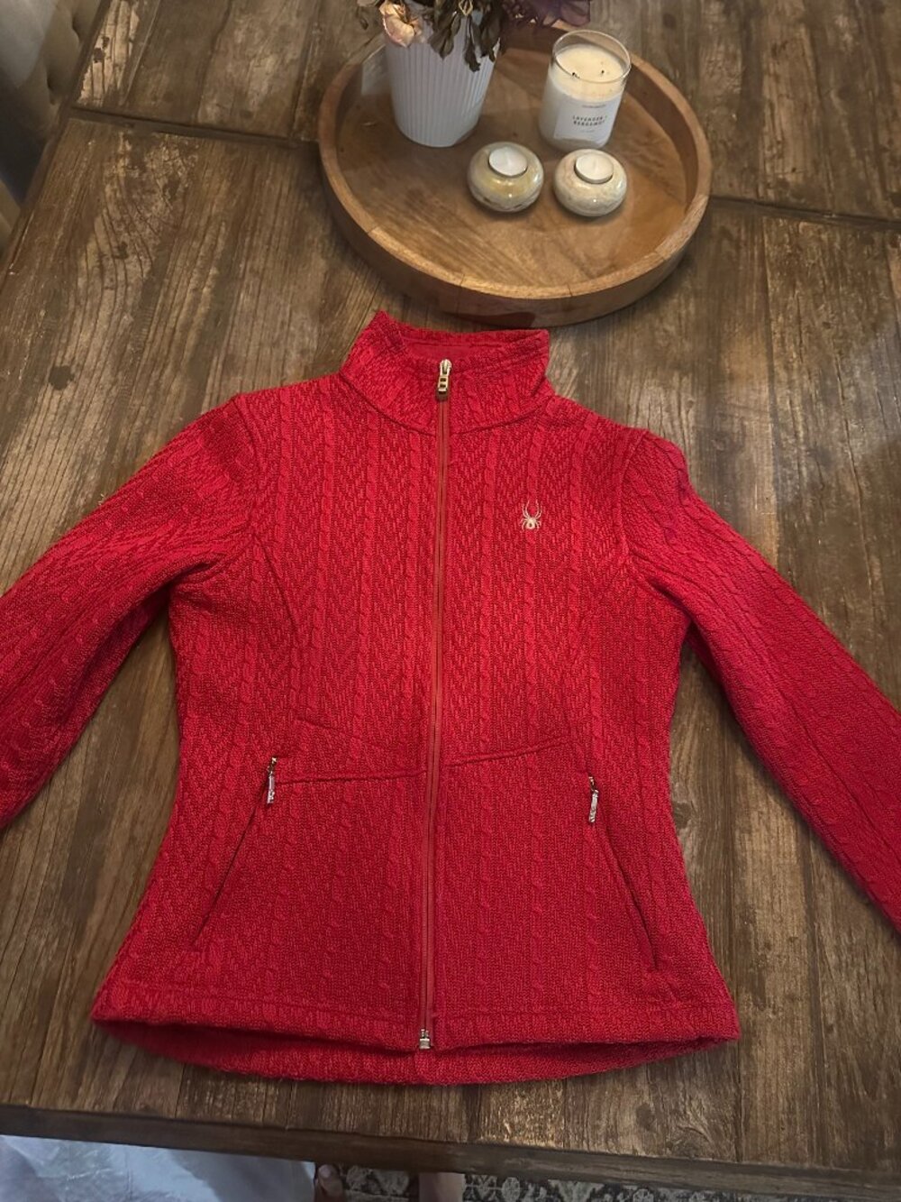 Spyder Women's Small Red Knit Full Zip Ski Jacket Sweater